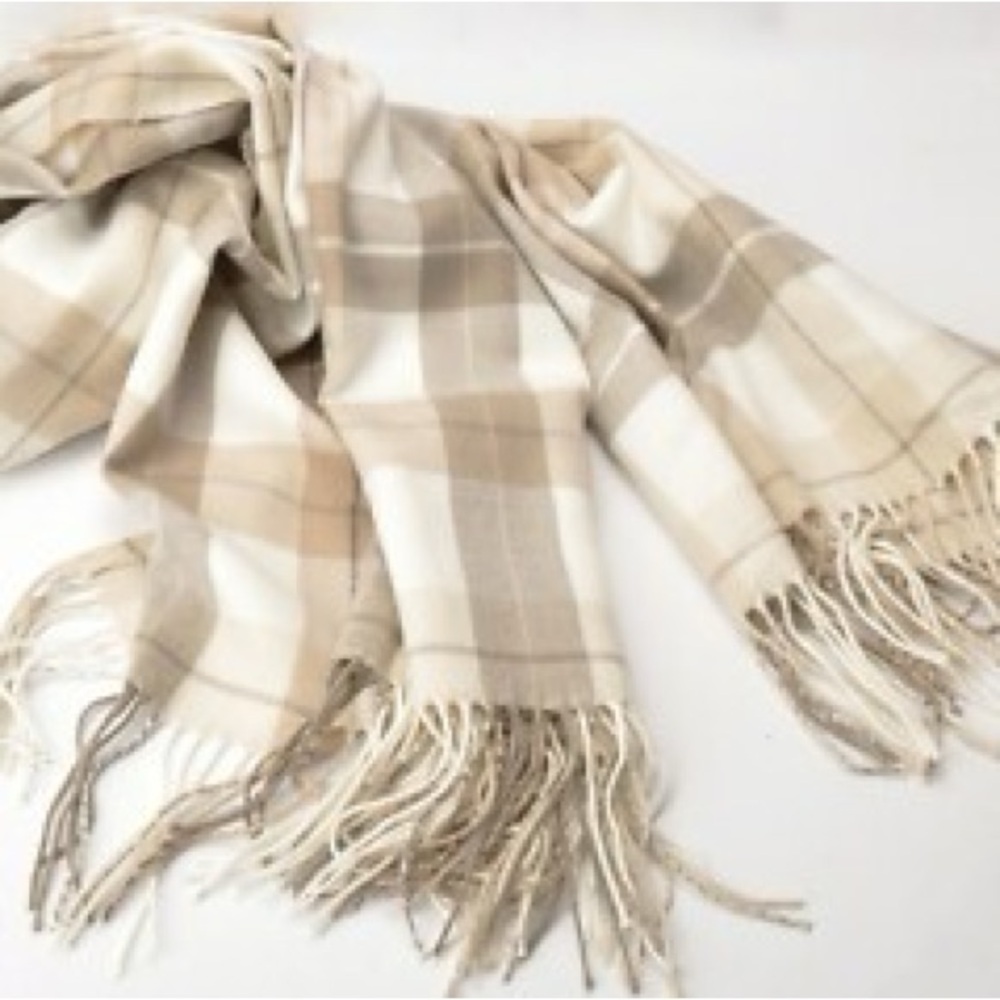 Plaid Fringe Scarf in Neutral Tones